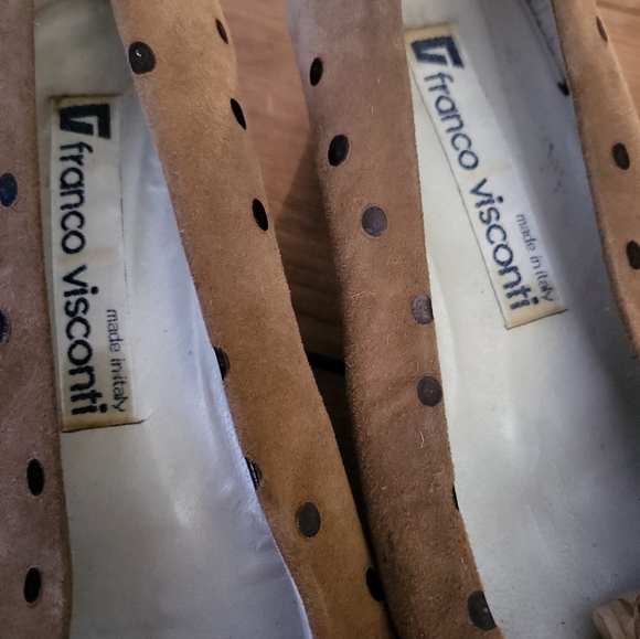 Vintage 80's Franco Visconti Vera Pelle Brown Suede Polka Dot Pumps Size 37 1/2 - Picture 9 of 10